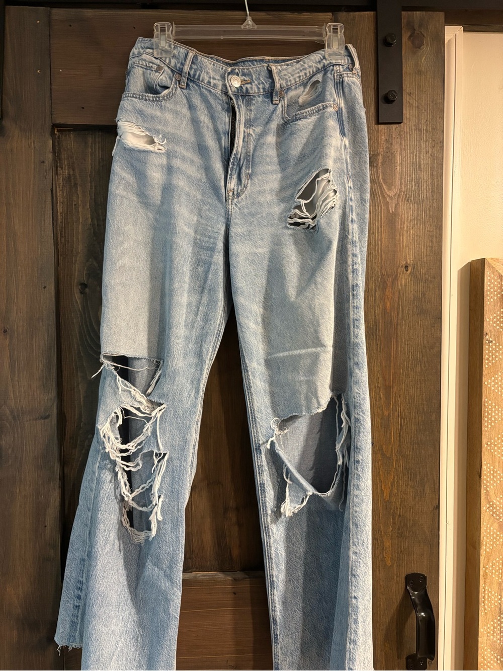 American Eagle Outfitters Light Blue Distressed Wide Leg Jeans